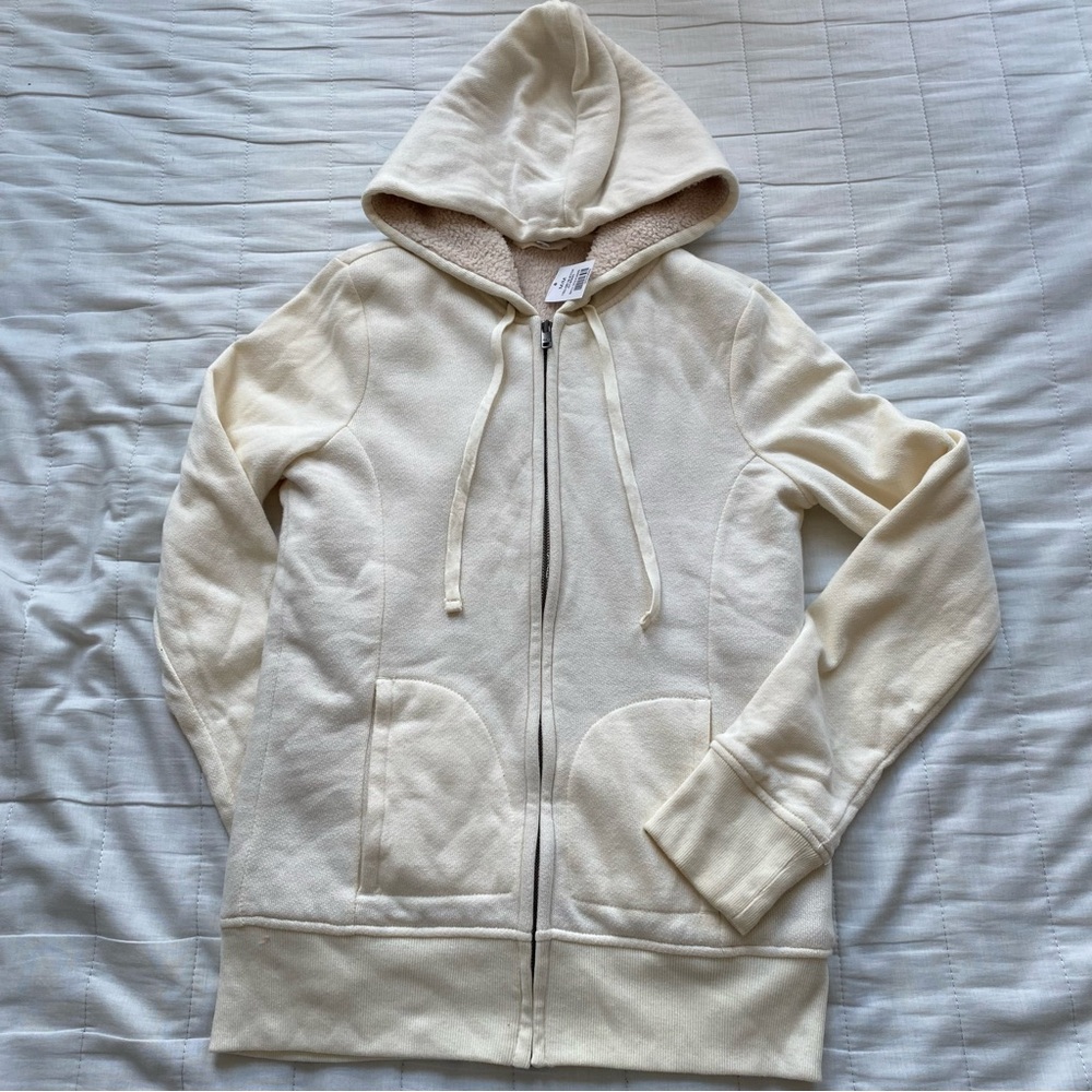 GAP Cream Hooded Sherpa-Lined Zip Sweatshirt